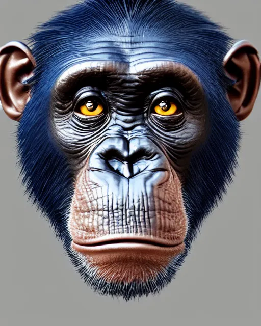 Image similar to gold, blue, very detailed high resolution portrait of a chimpanzee, 3 d, 8 k, extremely detailed, artstation