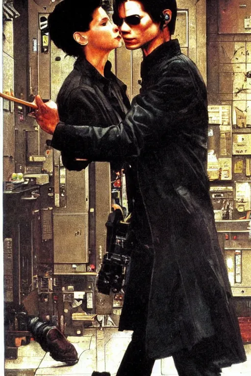 Image similar to Neo from Matrix painted by Norman Rockwell