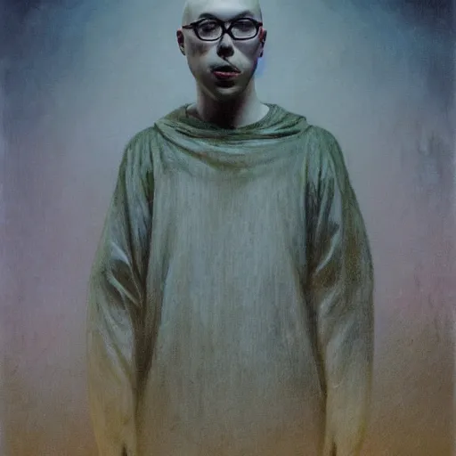 Prompt: a portrait of anthony fantano, theneedledrop, painted by zdzislaw beksinski