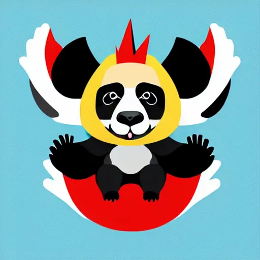 Image similar to vector art of panda with welsh dragon wings and tail, intercrossed, chimera, welsh flag, adobe illustrator