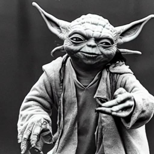 Prompt: yoda perfoming at woodstock