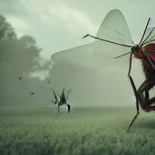 Prompt: giant mosquito chasing after someone, cinematic scene, dramatic lighting, horror