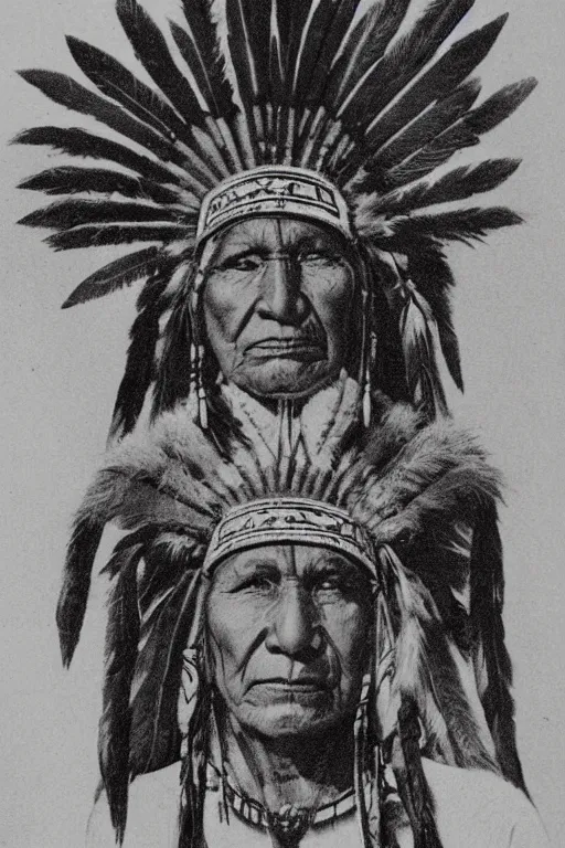 Image similar to sketch of Native American in headdress