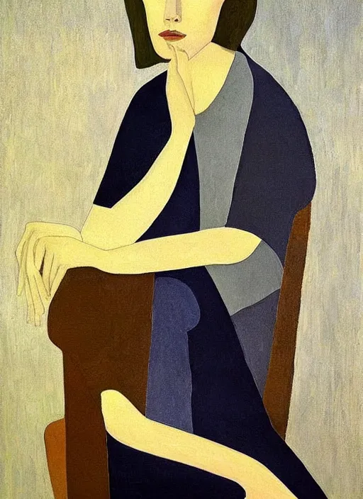 Image similar to a painted portrait of a women, art by felice casorati, aesthetically pleasing and harmonious natural colors, expressionism, fine day, portrait