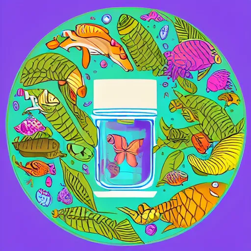 Image similar to Ecosystem in a bottle, sticker, highly detailed, colorful, illustration, drama, smooth and clean vector curves, no jagged lines, vector art, smooth