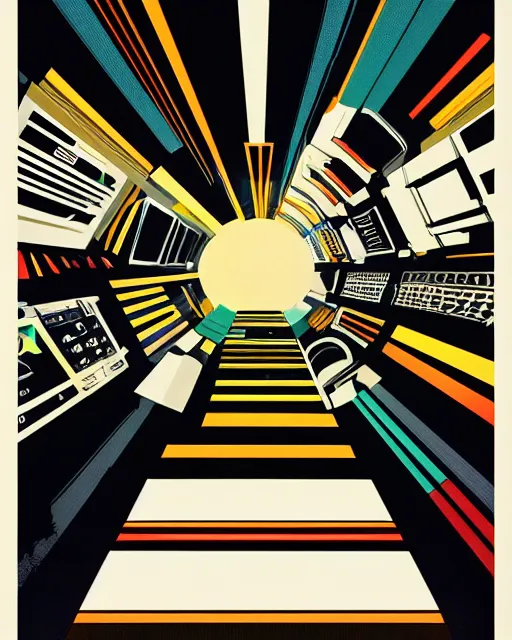 Prompt: A collage of 2001: A Space Odyssey film poster by Paul Rand. 1968