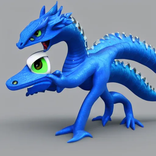 Prompt: a 3 d render of a cute, blue, female, anthropomorphic dragon with ice crystals growing off her sharp focus
