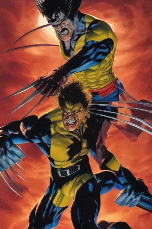 Image similar to comic book cover art. wolverine. alex ross