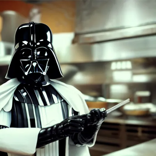 Image similar to A still of Darth Vader dressed as a chef. Extremely detailed. Beautiful. 4K. Award winning.