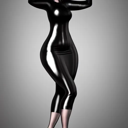 Prompt: a curvy pale goth woman wearing an elegant tight shiny dark latex high-neck dress, cgsociety, photorealistic, sublime-cool-hot-hyperadvanced, 16k, smooth, sharp focus, trending on ArtStation, volumetric lighting, fully clothed, thin waist