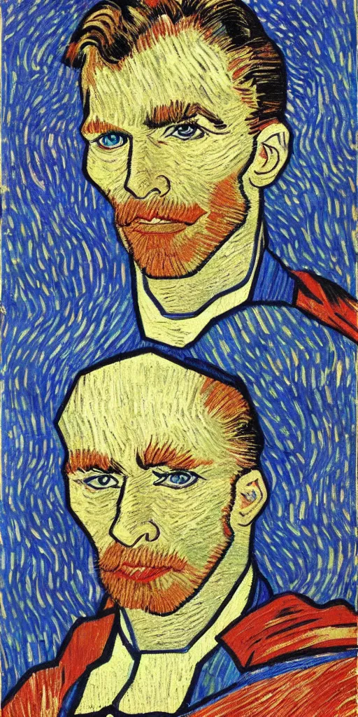 Image similar to A portrait of Superman, in the style of Vincent van Gogh