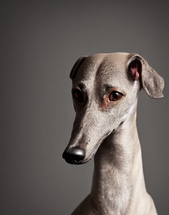 Image similar to an elegant portrait photo of a greyhound in the renaissance style, ultra detaile, 8 k, award winning, elegant lighting