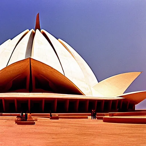 Image similar to interior of a futuristic lotus temple with gold, red and white marble panels, in the desert, by buckminster fuller and syd mead, intricate contemporary architecture, photo journalism, photography, cinematic, national geographic photoshoot