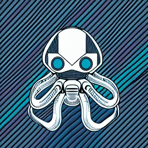 Prompt: geometric cyborg robot electric octopus, digital art, geometric, vector art