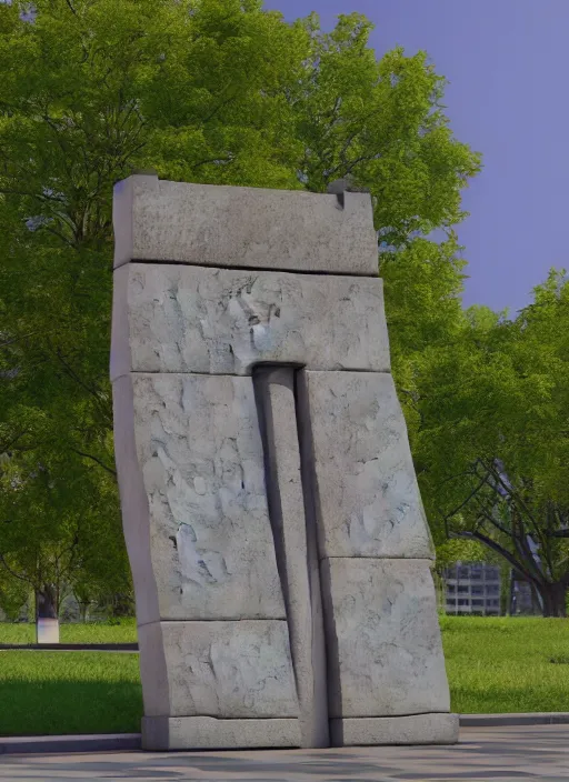 Image similar to highly detailed realistic architecture 3 d render of a futuristic stele monument in frank lloyd wright style standing in city park, archdaily, made in unreal engine 4 octane render