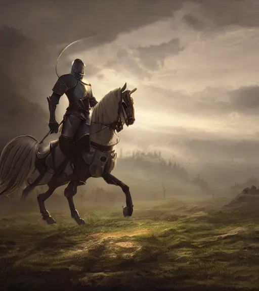 Image similar to knight, illustration, rim light, top light, perfectly shaded, spring time, slight overcast lighting, hyper realistic cinematic art 4 k great view high quality