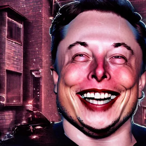 Image similar to photograph at night of elon musk smiling creepily through your bedrooms window, horror art,