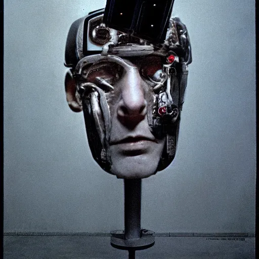 Image similar to The man with robot head, movie by David Lynch and David Cronenberg