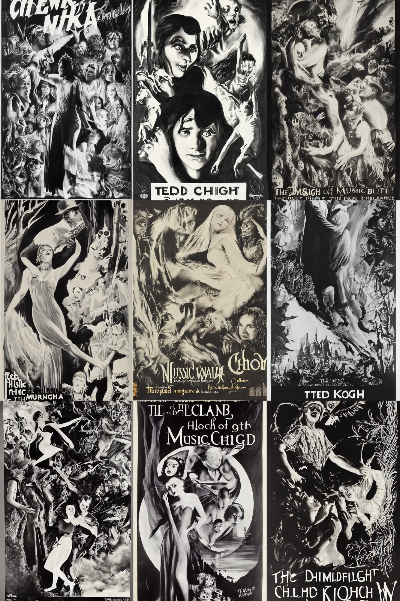 Prompt: the children of the night, what music they make, 1933 movie by ted browning, filmposter, black and white, very detailed, heritage auctions