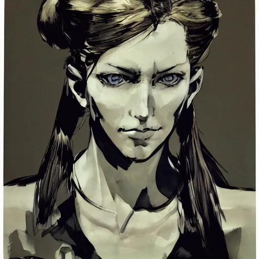 Image similar to regal - looking woman with pigtails, yoji shinkawa