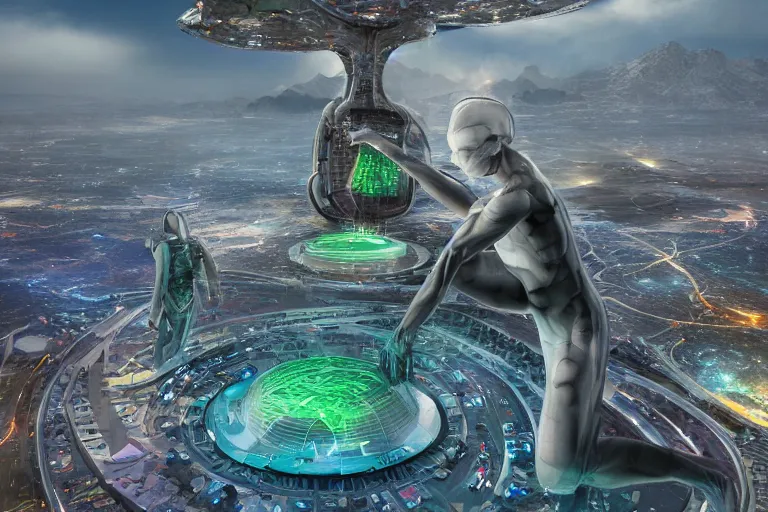Image similar to 3 d rendered visualization depicting humanity's popularity with extraterrestrial cultures, digital display, highly detailed, full color, crisp detailed 3 d render