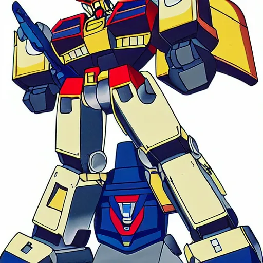 Image similar to Gundam robot with guitar. 80s Mecha anime