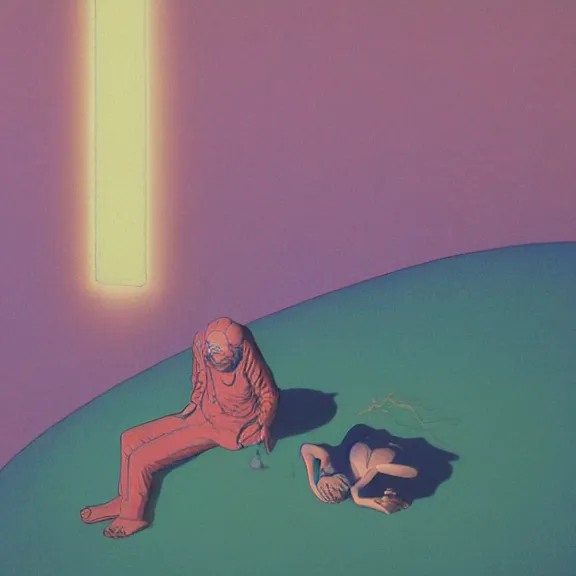 Image similar to close up portrait of a man and woman having fun with lsd and magic mushrooms by kawase hasui, moebius, Edward Hopper and James Gilleard, Zdzislaw Beksinski, Steven Outram, 8k, volumetric lighting, artstation