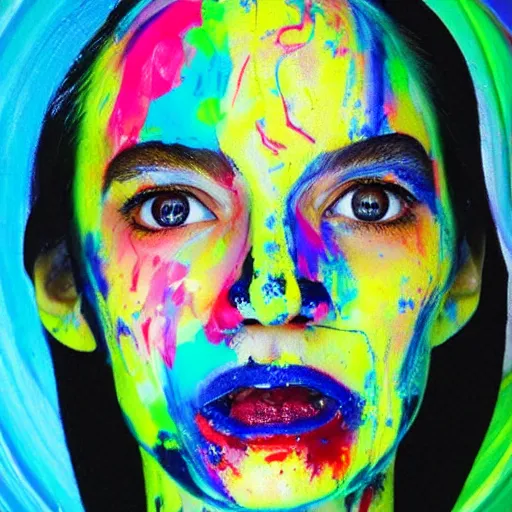 Image similar to a portrait of abstract face with full of paint on the face