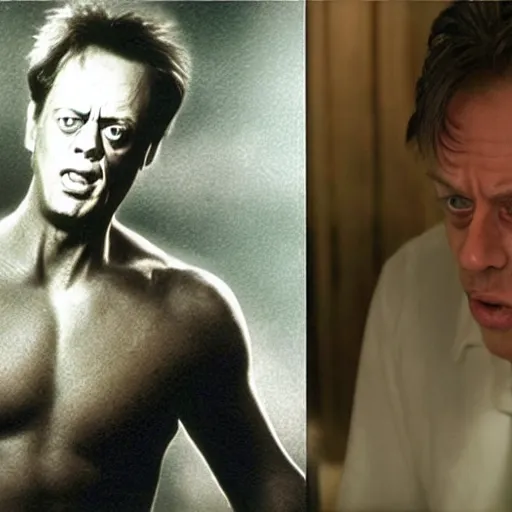 Image similar to steve buscemi as bruce banner turning into the hulk, multiple transformation phases, film still from a movie directed by wachowskis