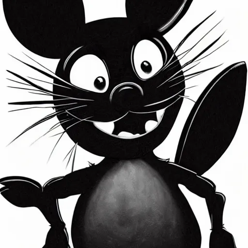 Image similar to A extremely highly detailed majestic hi-res beautiful, highly detailed head and shoulders portrait of a scary terrifying, horrifying, creepy maniacal crazy black cartoon rabbit with scary big eyes, earing a shirt laughing maniacally , let's be friends, in the style of a Walt Disney cartoon