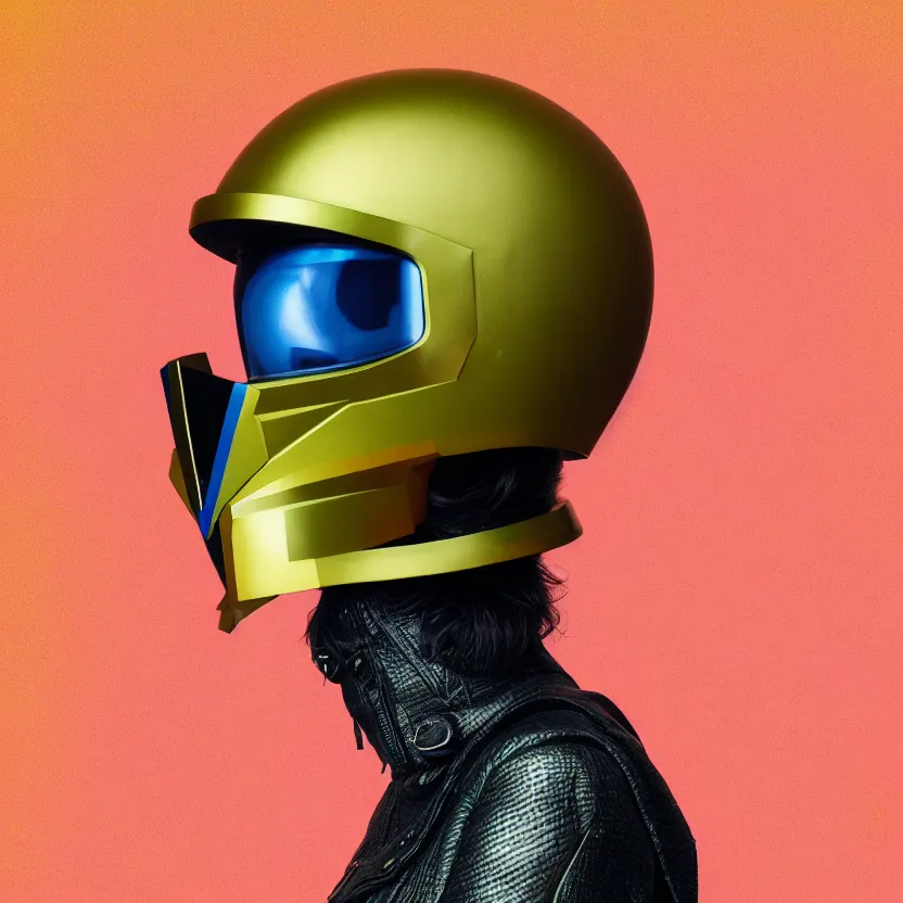 Prompt: full frontal portrait of a post modern hybrid fashion model with an exuberant organic helmet, colorful, octane render, vray, detailed, halftoned, editorial illustration, matte print, grainy light, ( ( dither ) ), risograph, high contrast, screen print, grainy texture