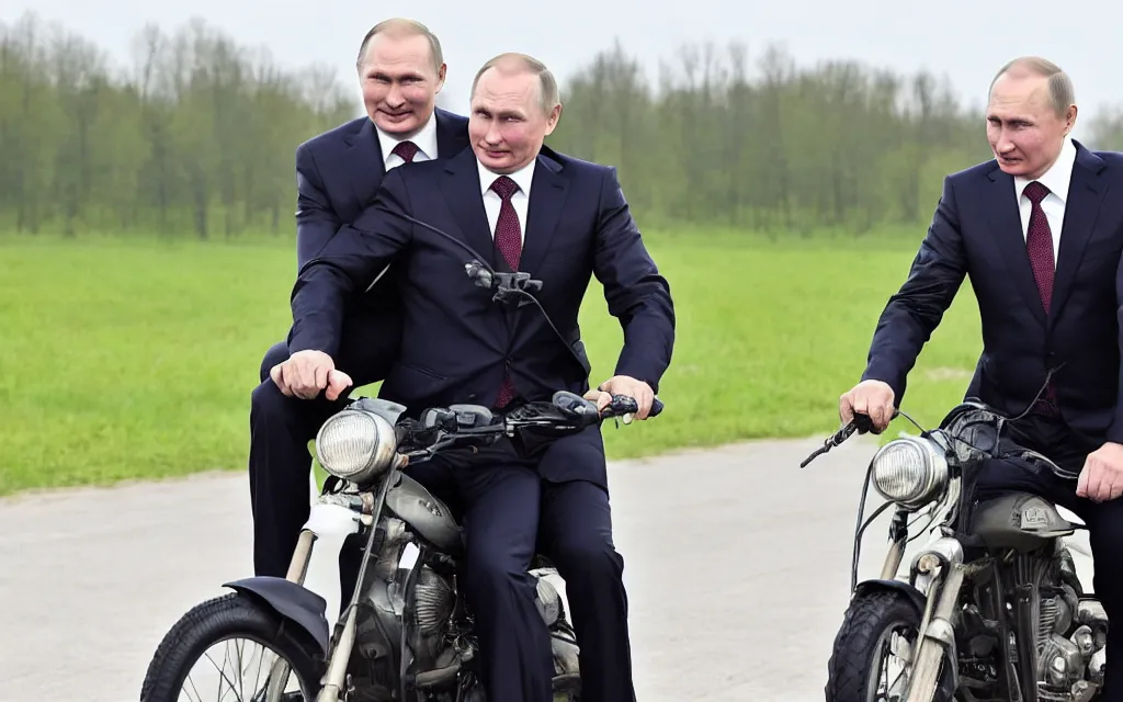 Prompt: vladimir putin rides an alexander lukashenka