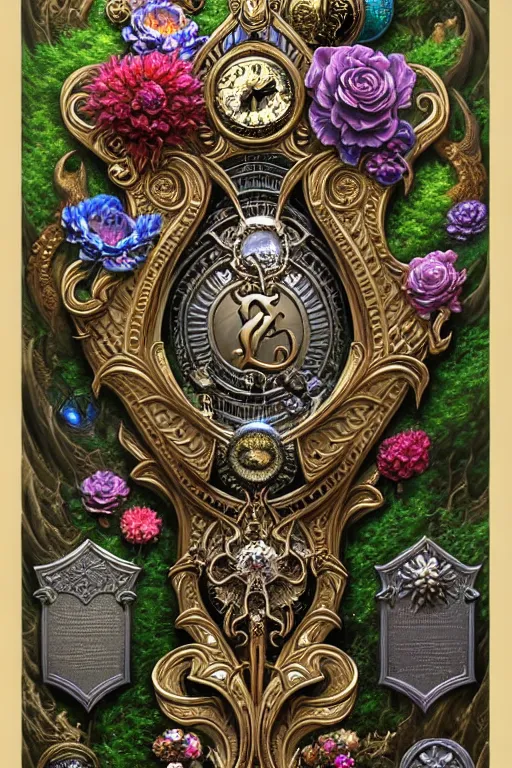 Prompt: intricate Detailed Ornate Jeweled Crest Emblem Surround by Flowers And Grave Stones james gurney,dan luvisi,Petros Afshar,tim hildebrandt,liam wong,Mark Riddick,thomas kinkade,ernst haeckel,dan mumford,trending on artstation,josephine wall, WLOP ,cgsociety by Gediminas Pranckevicius, trending on cgsociety and DeviantArt