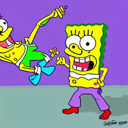 Image similar to Spongebob Squarepants in a fight with Squidward, in the style of Mortal Combat