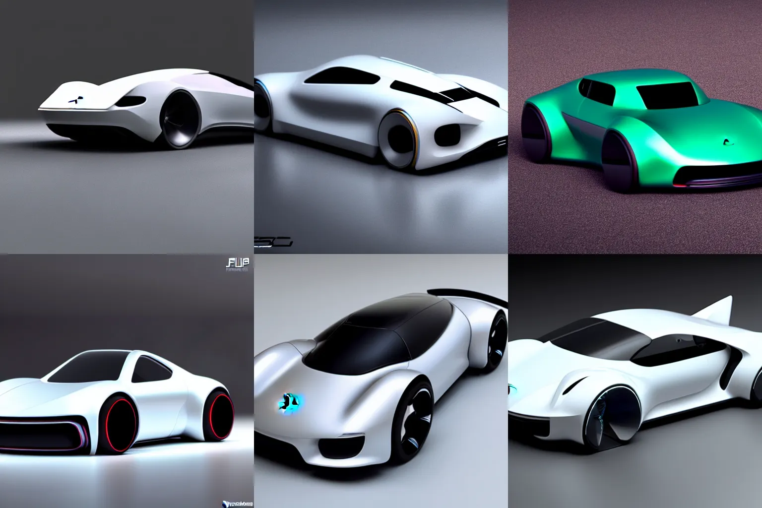 Image similar to futuristic Porsche designed by Apple white on grey studio lightening octane render