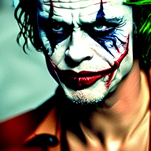 Prompt: uhd photorealisitc candid photo of brad pitt as the joker. correct makeup. correct face, accurate face. photo by annie leibowitz and steve mccurry