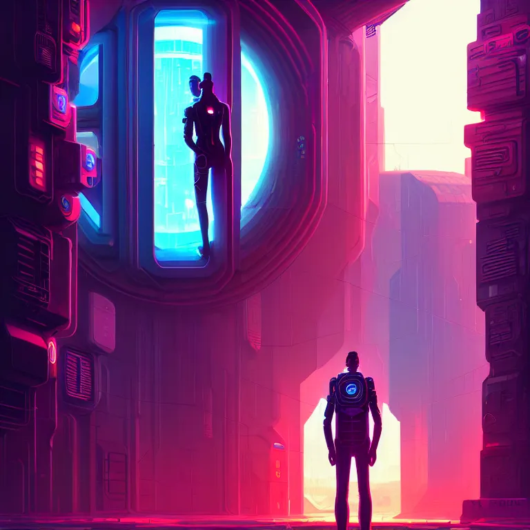 Prompt: a person standing in front of a portal, cyberpunk, epic surrealism, detailed digital matte painting in the style of josan gonzalez, artstation, psychedelic