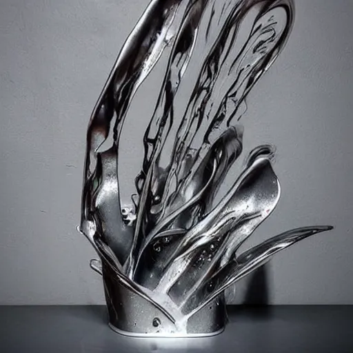 Image similar to melting liquid forms in metal abstract sculpture cyberpunk