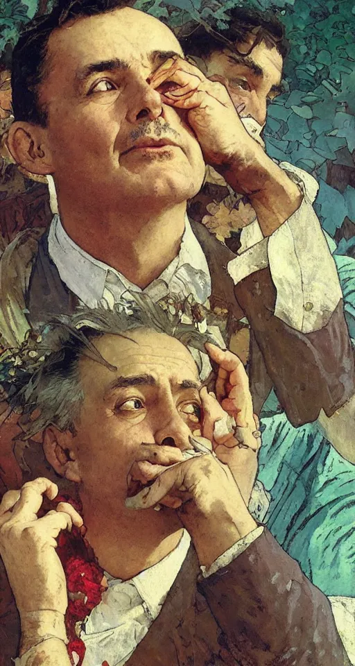 Prompt: close up of a doctor taking off their mask, sun shining, photorealistic illustration by greg rutkowski, thomas kindkade, alphonse mucha, loish, norman rockwell.