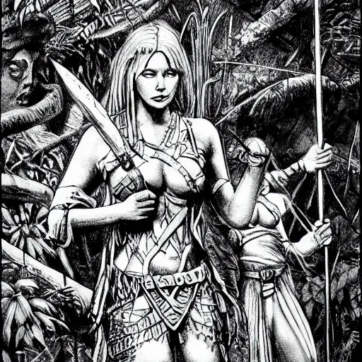Prompt: mummy walks through the jungle, old school dungeons and dragons art, old school fpr, black and white image