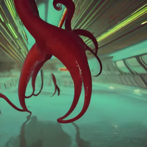 Prompt: cinematic shot of a sci-fi retro squid monster