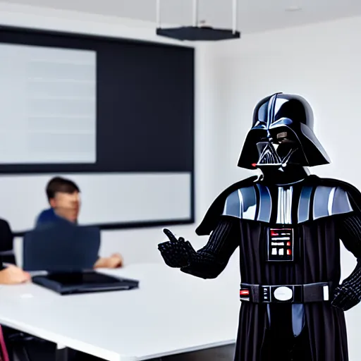 Image similar to photo of darth vader giving presentation in business meeting