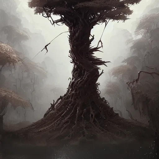 Image similar to a tree as spider, by greg rutkowski, trending on art station, highly detailed, magic the gathering, matte painting