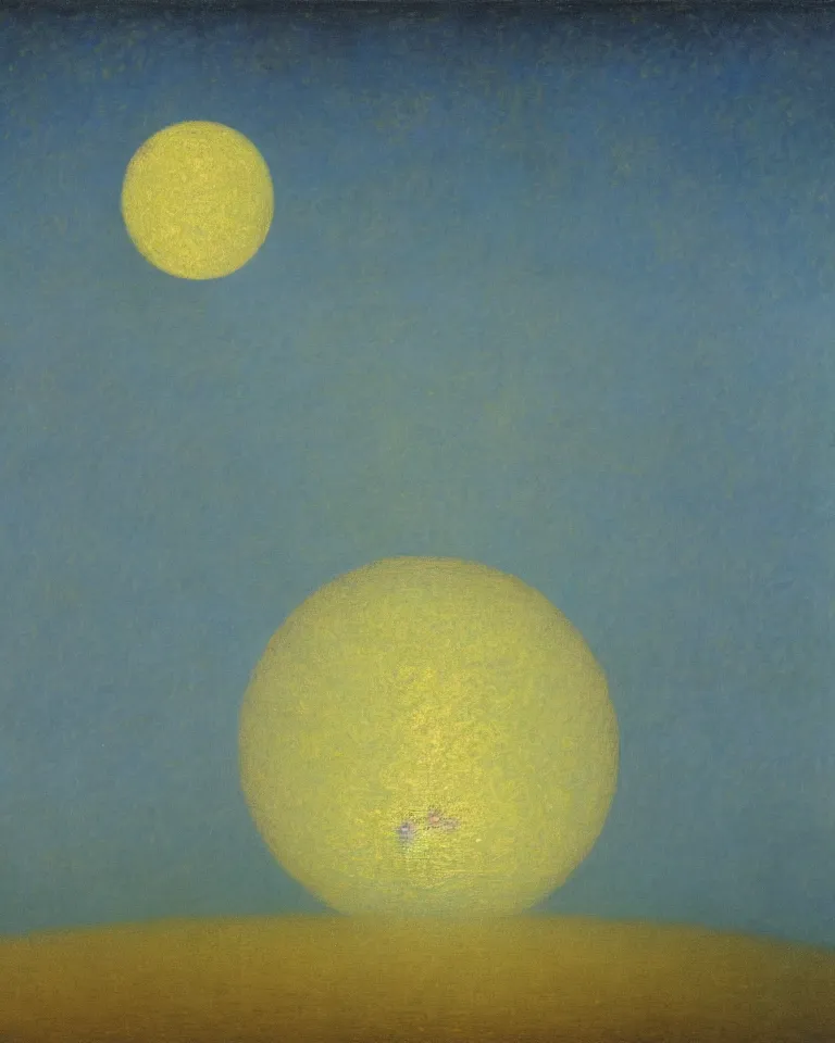 Prompt: achingly beautiful painting of the moon on a gold background by rene magritte, monet, and turner.