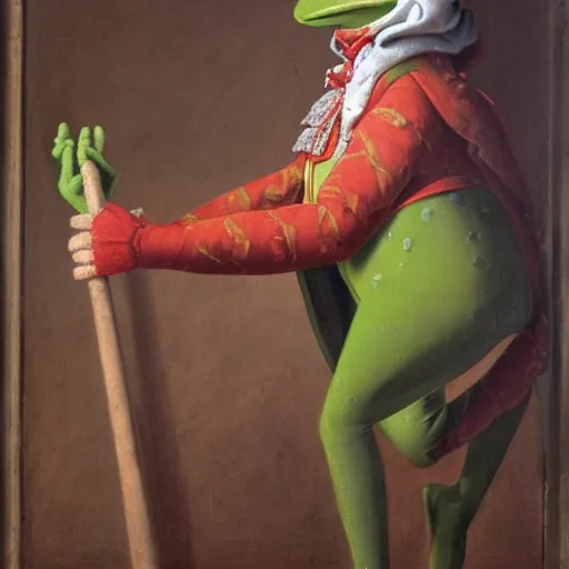 Prompt: Kermit the Frog VIII King of France, 1784, oil painting, London Art Museum