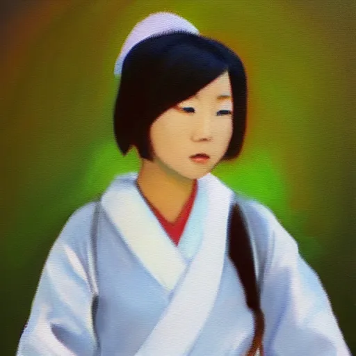 Image similar to a painting of Japanese schoolgirl, clothed, VFX