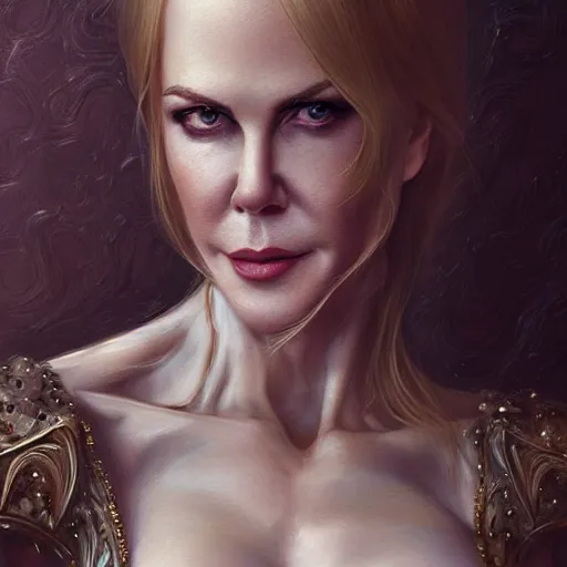 Image similar to portrait of nicole kidman, muscular upper body, fantasy, intricate, elegant, highly detailed, digital painting, artstation, concept art, matte, sharp focus, illustration, art by aenaluck and roberto ferri and greg rutkowski, epic fantasy, digital painting