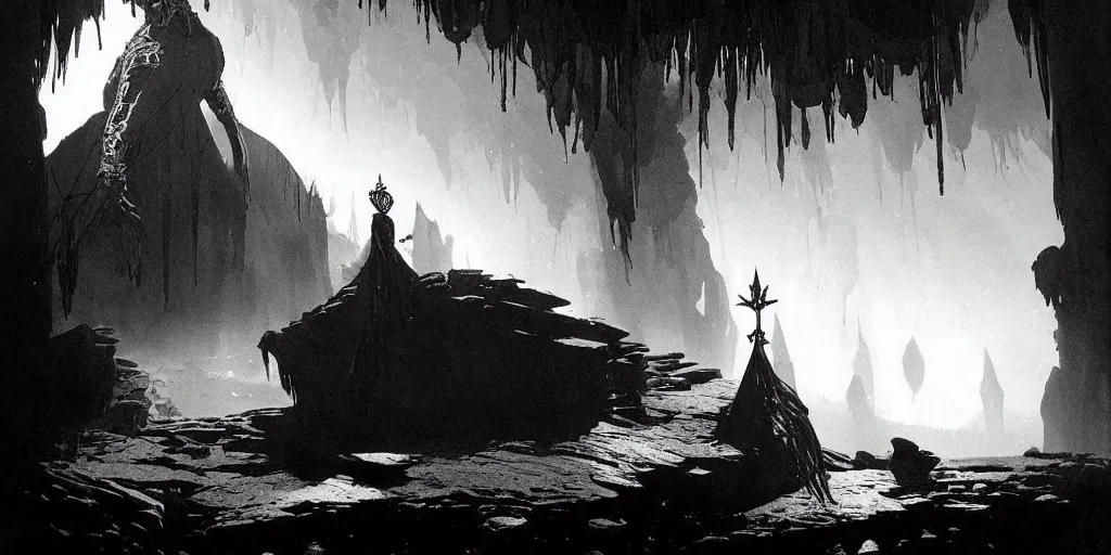 Prompt: a dead bride corpse lying in a dark cave bunad crown. radiant light, detailed and intricate environment, digital art, trending on art station kvlt by peder balke by peder balke by greg rutkowski, by guido crepax by norman bluhm by greg rutkowski mystic high contrast monochromatic noir