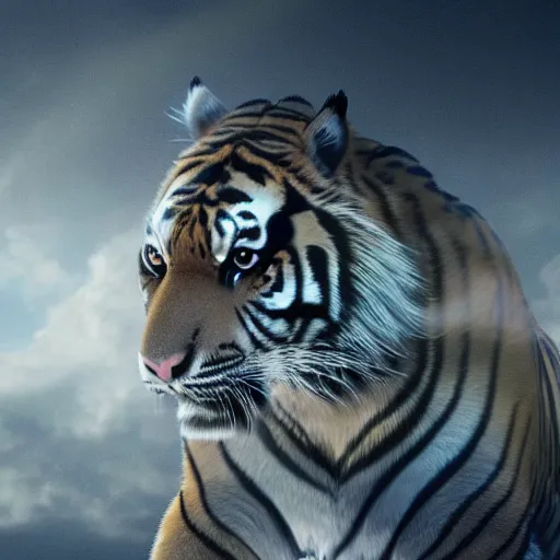 Image similar to A tiger with pegasus wings, 4k, ultra realistic, detailed