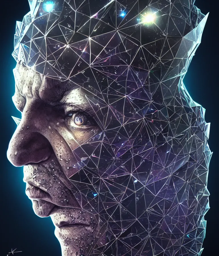 Image similar to front!!! shot of a court jester!!! character, mesmerizing fractal hypercubes, platinum cracked, dark holography!!!, future, metallic galactic, crystalline edges, polygonal, elegant, highly detailed, centered, (((artstation, concept art, jagged, sharp focus, artgerm, Tomasz Alen Kopera, Peter Mohrbacher, donato giancola, Joseph Christian Leyendecker, WLOP, Boris Vallejo))), ((raytracing)), mugshot!!!!!, ugly!!!!!!, octane render, nvidia raytracing demo, octane render, nvidia raytracing demo, octane render, nvidia raytracing demo, 8K, cinematic, masterpiece, fine portrait